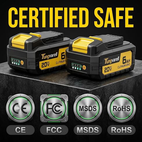 6.0Ah True Capacity Replacement Battery for Dewalt 20V Max Tools | Automotive-Grade Cells, V0 Fireproof Shell, Longer Runtime & Heavy-Duty Power (2-Pack) in Saudi Arabia