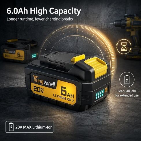 6.0Ah True Capacity Replacement Battery for Dewalt 20V Max Tools | Automotive-Grade Cells, V0 Fireproof Shell, Longer Runtime & Heavy-Duty Power (2-Pack) in Saudi Arabia