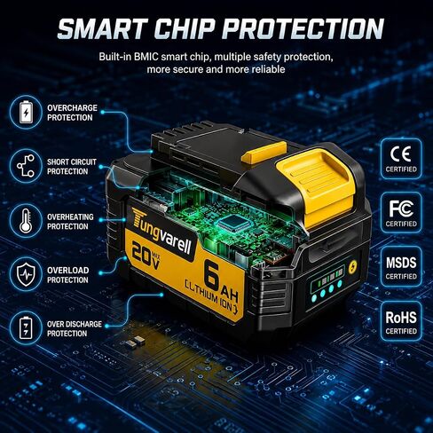 6.0Ah True Capacity Replacement Battery for Dewalt 20V Max Tools | Automotive-Grade Cells, V0 Fireproof Shell, Longer Runtime & Heavy-Duty Power (2-Pack) in Saudi Arabia