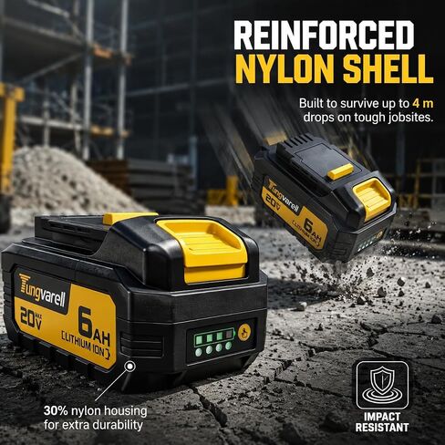 6.0Ah True Capacity Replacement Battery for Dewalt 20V Max Tools | Automotive-Grade Cells, V0 Fireproof Shell, Longer Runtime & Heavy-Duty Power (2-Pack) in Saudi Arabia