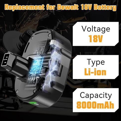 Premium 8000MAH 2-Packs DC9096 Replacement for Dewalt 18V Battery Lithium-ion Compatible with Dewalt 18 Volt XRP Battery DC9098 DC9182 DC9099 DW9095 DW9096 DW9098 DE9039 DE9096 Cordless Power Tools in Kuwait