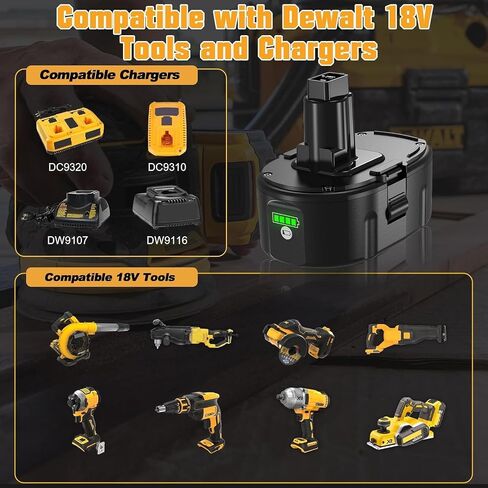 Premium 8000MAH 2-Packs DC9096 Replacement for Dewalt 18V Battery Lithium-ion Compatible with Dewalt 18 Volt XRP Battery DC9098 DC9182 DC9099 DW9095 DW9096 DW9098 DE9039 DE9096 Cordless Power Tools in Kuwait