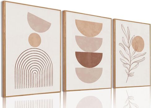 Bwodke Boho Wall Art, Framed Abstract Wall Art, Green Botanical Neutral Canvas Wall Decor, Large Mid Century Plant Pictures Set of 3, Modern Minimalist Paintings, for Bedroom Living Room Bathroom in Saudi Arabia
