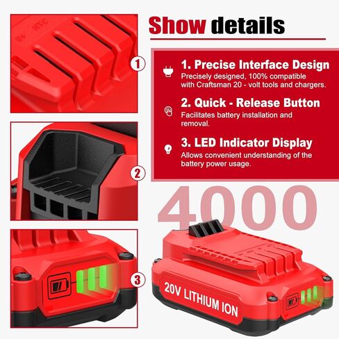 2Pack 20V 4.0Ah Replacement for Craftsman 20V Battery for CMCB202 CMCB203 CMCB206 CMCB201 in Kuwait