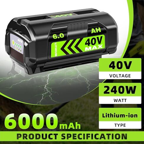 6.0Ah Battery Replace for Ryobi 40V Battery Compatible with Ryobi 40 Volt OP4026A OP4015 OP4040 OP40201 OP4050A OP40261 OP4030 OP4060 Power Tools in Saudi Arabia