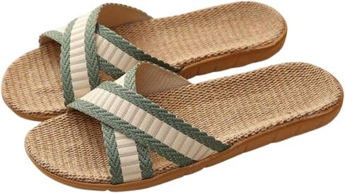 Linen House Slippers for Women Breathable Cross-Strap Non-Slip Indoor Slippers Japanese Quiet Summer Spa Beach Sandals in Kuwait