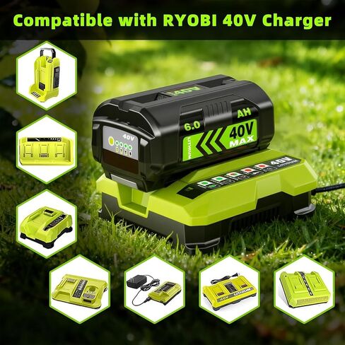 6.0Ah Battery Replace for Ryobi 40V Battery Compatible with Ryobi 40 Volt OP4026A OP4015 OP4040 OP40201 OP4050A OP40261 OP4030 OP4060 Power Tools in Saudi Arabia