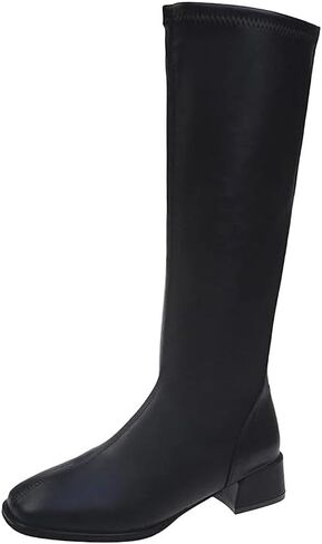 Women's Black High Heel Long Boots Fashion Spring Autumn Warm Knee High Soft Leather Thigh High Zipper Boots in Kuwait