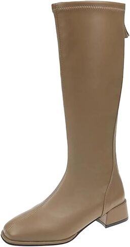Women's Black High Heel Long Boots Fashion Spring Autumn Warm Knee High Soft Leather Thigh High Zipper Boots in Kuwait