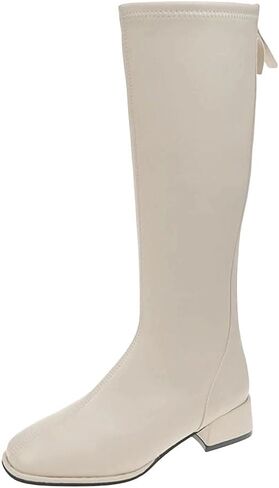 Women's Black High Heel Long Boots Fashion Spring Autumn Warm Knee High Soft Leather Thigh High Zipper Boots in Kuwait