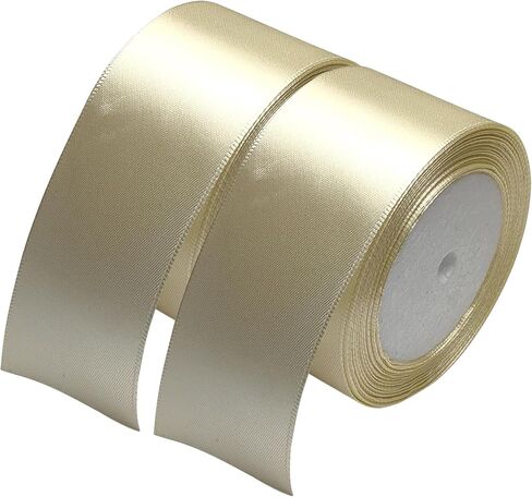 Chenkou Craft Solid Satin Ribbon Ribbons 50 Yards (2 Rolls) Beige Craft Bow Party Decoration Packing Ribbons (Beige, 1 1/2"(40mm)) in Saudi Arabia
