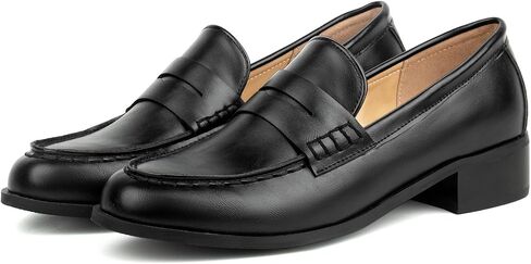 Alsoloveu Womens Penny Loafers Low Block Heel Casual Suede Loafers Women Round Toe Moccasins Driving Slip On Comfort Dressy Classic Flats Office Work Shoes in Kuwait