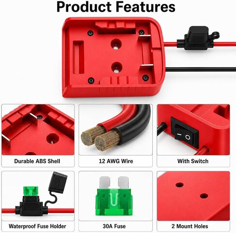 Battery Adapter Compatible with Craftsman 20V MAX Batteries, Power Connector with Fuse Holder & Switch, DIY Power Dock for Ride-On Toys, Robotics, RC Cars & DIY Projects in Kuwait