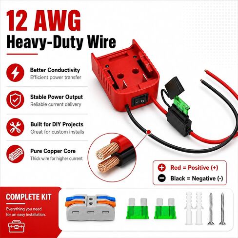 Battery Adapter Compatible with Craftsman 20V MAX Batteries, Power Connector with Fuse Holder & Switch, DIY Power Dock for Ride-On Toys, Robotics, RC Cars & DIY Projects in Kuwait