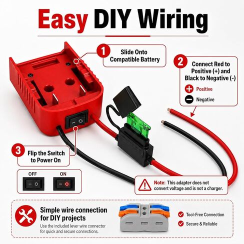 Battery Adapter Compatible with Craftsman 20V MAX Batteries, Power Connector with Fuse Holder & Switch, DIY Power Dock for Ride-On Toys, Robotics, RC Cars & DIY Projects in Kuwait