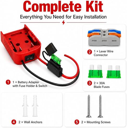 Battery Adapter Compatible with Craftsman 20V MAX Batteries, Power Connector with Fuse Holder & Switch, DIY Power Dock for Ride-On Toys, Robotics, RC Cars & DIY Projects in Kuwait