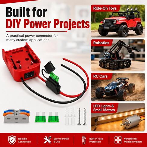 Battery Adapter Compatible with Craftsman 20V MAX Batteries, Power Connector with Fuse Holder & Switch, DIY Power Dock for Ride-On Toys, Robotics, RC Cars & DIY Projects in Kuwait