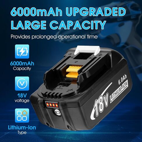 6.0Ah Replacement Battery for Makita 18V Tools – Long Runtime, Ideal for Contractors & Heavy-Duty Job Sites, Compatible with BL1860B/1850B/1840B/1830B/1820B/1815B (6.0 2 Pack) in Kuwait