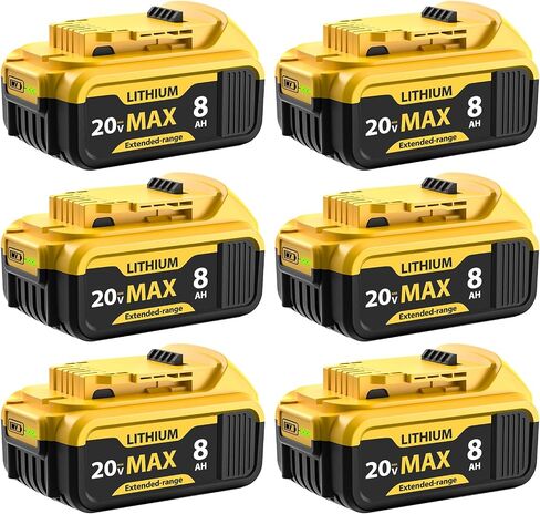 6-Pack 8000mAh Replacement for Dewalt 20V Max Battery High Capacity Battery Compatible with Dewalt DCB200 DCB201 DCB203 DCB205 DCB206 Works with 20V Power Tools & Chargers in Kuwait