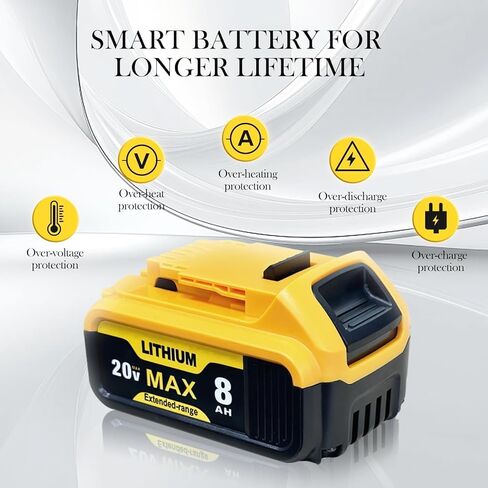 6-Pack 8000mAh Replacement for Dewalt 20V Max Battery High Capacity Battery Compatible with Dewalt DCB200 DCB201 DCB203 DCB205 DCB206 Works with 20V Power Tools & Chargers in Saudi Arabia