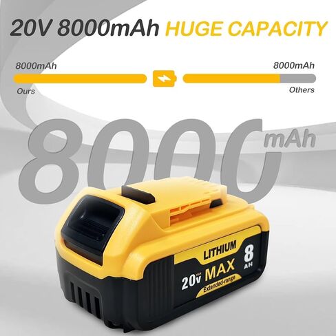 6-Pack 8000mAh Replacement for Dewalt 20V Max Battery High Capacity Battery Compatible with Dewalt DCB200 DCB201 DCB203 DCB205 DCB206 Works with 20V Power Tools & Chargers in Saudi Arabia