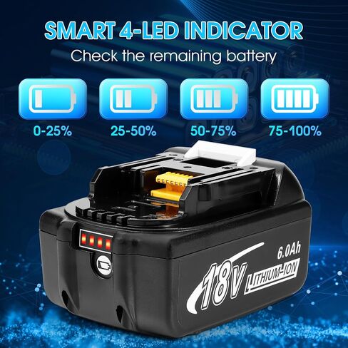 6.0Ah Replacement Battery for Makita 18V Tools – Long Runtime, Ideal for Contractors & Heavy-Duty Job Sites, Compatible with BL1860B/1850B/1840B/1830B/1820B/1815B (6.0 2 Pack) in Kuwait