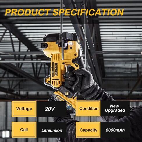 6-Pack 8000mAh Replacement for Dewalt 20V Max Battery High Capacity Battery Compatible with Dewalt DCB200 DCB201 DCB203 DCB205 DCB206 Works with 20V Power Tools & Chargers in Saudi Arabia