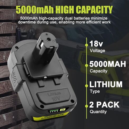 2Pack 5.0A18Volt P105 Replacement for Ryobi 18V Battery and Charger Combo, for 18 Volt ONE Plus P103 P104 P107 P109 P190 P191 P122 for Ryobi 18v Lithium Battery in Kuwait