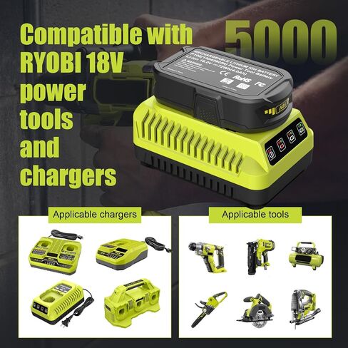 2Pack 5.0A18Volt P105 Replacement for Ryobi 18V Battery and Charger Combo, for 18 Volt ONE Plus P103 P104 P107 P109 P190 P191 P122 for Ryobi 18v Lithium Battery in Kuwait