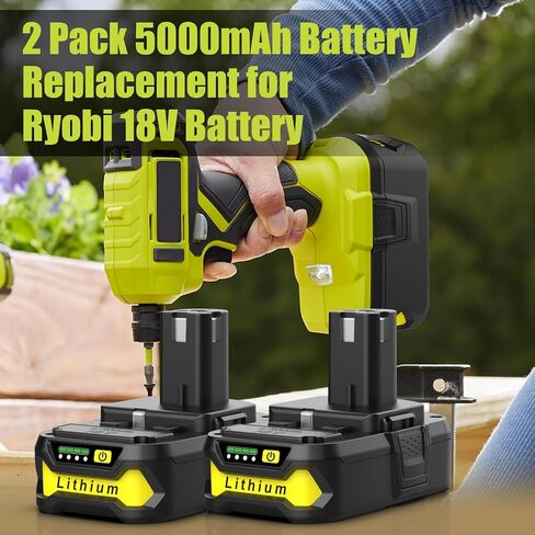2Pack 5.0A18Volt P105 Replacement for Ryobi 18V Battery and Charger Combo, for 18 Volt ONE Plus P103 P104 P107 P109 P190 P191 P122 for Ryobi 18v Lithium Battery in Kuwait