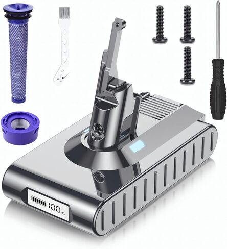 Upgraded 10000mAh for Dyson v8 battery replacement SV10/V8 Animal/Absolute | 21.6V with LCD Display, Fits SV25 V8 Fluffy/Motorhead/Origin,Replaces Part 215681 Comes with 2 Filters & Cleaning Tool Kit in Kuwait