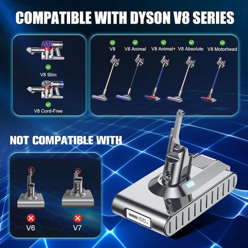 Upgraded 10000mAh for Dyson v8 battery replacement SV10/V8 Animal/Absolute | 21.6V with LCD Display, Fits SV25 V8 Fluffy/Motorhead/Origin,Replaces Part 215681 Comes with 2 Filters & Cleaning Tool Kit in Kuwait