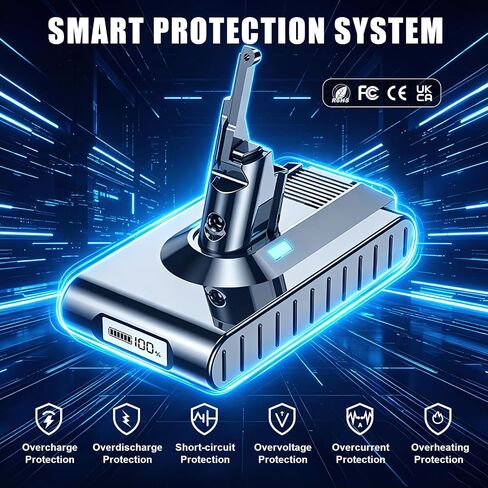 Upgraded 10000mAh for Dyson v8 battery replacement SV10/V8 Animal/Absolute | 21.6V with LCD Display, Fits SV25 V8 Fluffy/Motorhead/Origin,Replaces Part 215681 Comes with 2 Filters & Cleaning Tool Kit in Kuwait