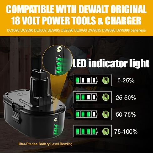 2 Pack Upgraded 8000mAh dc9096 dc9098 Replacement for dewalt 18v Battery DC9096 DC9098 DE9039 DE9095 DE9096 DE9098 DW9095 DW9096 DW9098 Compatible with DeWalt 18V XRP NiCd Tools in Kuwait