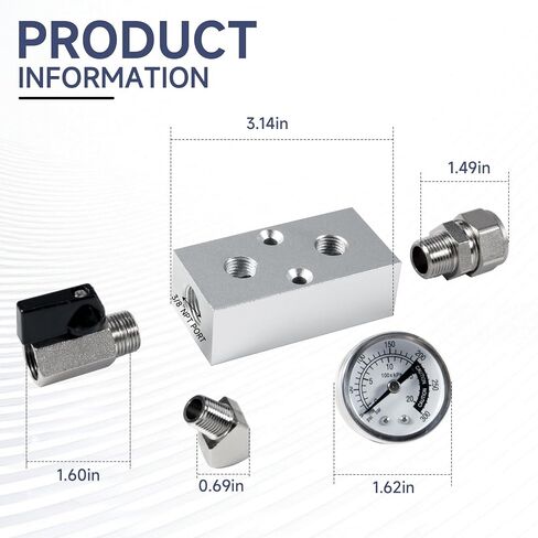 1/2 Air Outlet Kit with Pressure Gauge 1/2 Inch Shop Air Line Kit Equipped with Straight Air Piping Fittings and Ball Valve in Kuwait
