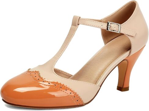 Women's Mary Jane 1950s Wingtip Two Tones Heels Closed Round Toe 1920s T-Strap Vintage Classic and Retro Pumps Shoes in Kuwait