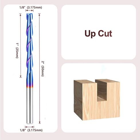 1/8" Shank Upcut Spiral Router Bit,1/8" Dia,1" Cut Length,2" Overall Length,Nano Blue Coating Solid Carbide End Mill for CNC Woodworking in Kuwait