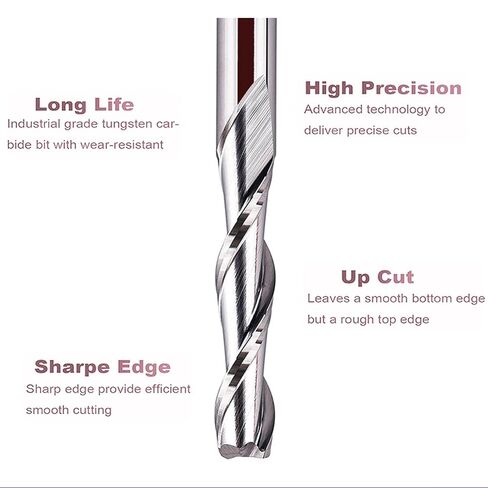 1/8" Shank Upcut Spiral Router Bit,1/8" Dia,1" Cut Length,2" Overall Length,Nano Blue Coating Solid Carbide End Mill for CNC Woodworking in Kuwait