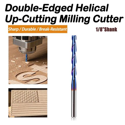 1/8" Shank Upcut Spiral Router Bit,1/8" Dia,1" Cut Length,2" Overall Length,Nano Blue Coating Solid Carbide End Mill for CNC Woodworking in Kuwait