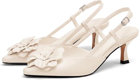 Coutgo Women's Flower Slingback Kitten Heels Closed Pointed Toe Slingback Pumps Low Heel Dress Shoes for Women in Kuwait