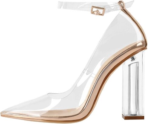 Richealnana Women's Clear Pumps for Women Clear Heels Pointed Toe Chunky High Heels Dressy Pumps in Kuwait