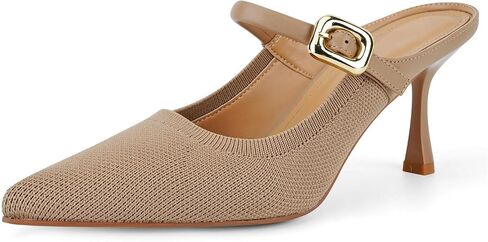 Closed Toe Heeled Mules for Women Pointed Toe Buckle Strap Dress Pumps | Pointed closed toe, adjustable buckle strap and 3.03-inch tapered heel for polished office, wedding and evening looks. in Kuwait