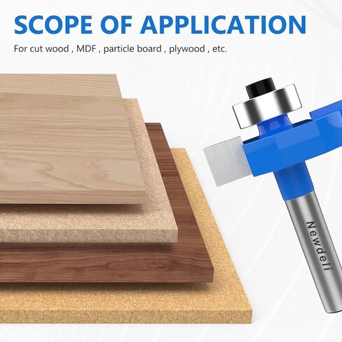 Newdeli Rabbet Router Bit Set 1/4 Inch Shank - 4Pcs Rabbeting Router Bits（1/8",1/4",3/8", 1/2" Height） with 6 Bearings Set (3/8", 1/2", 5/8", 3/4", 7/8", 1-1/8" Bearings) & Router Collet in Kuwait