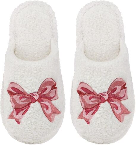 HomeTop Women Slippers Bow Slip On Indoor House Shoes | Cute,Fuzzy,Warm,Leopard print,Gifts,Memory Foam,Non-Slip,Soft,Comfortable in Kuwait