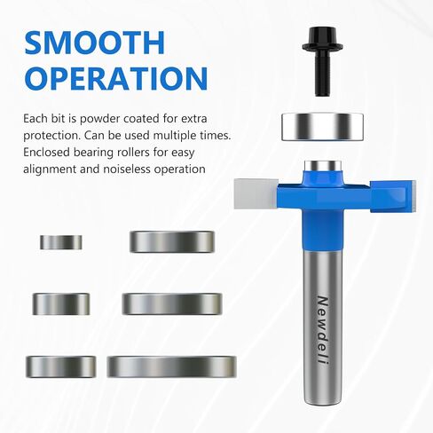 Newdeli Rabbet Router Bit Set 1/4 Inch Shank - 4Pcs Rabbeting Router Bits（1/8",1/4",3/8", 1/2" Height） with 6 Bearings Set (3/8", 1/2", 5/8", 3/4", 7/8", 1-1/8" Bearings) & Router Collet in Kuwait