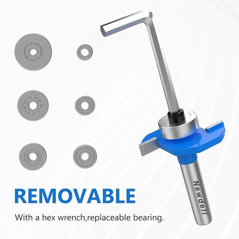 Newdeli Rabbet Router Bit Set 1/4 Inch Shank - 4Pcs Rabbeting Router Bits（1/8",1/4",3/8", 1/2" Height） with 6 Bearings Set (3/8", 1/2", 5/8", 3/4", 7/8", 1-1/8" Bearings) & Router Collet in Kuwait