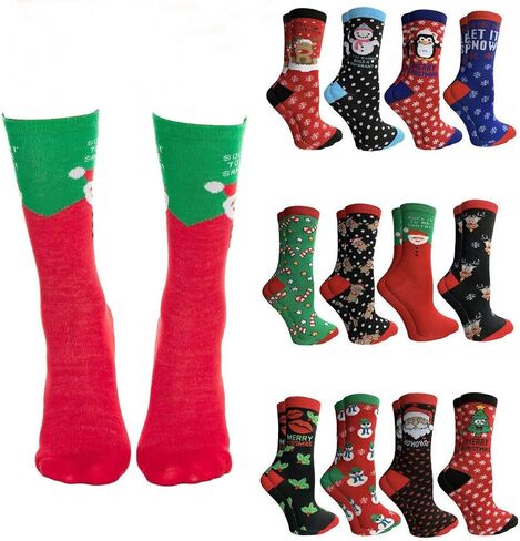 Yacht & Smith 12 Pairs Christmas Fuzzy Socks, Womens Holiday Slipper Sock, Furry, Bulk Gift Holiday Stocking Stuffer in Kuwait