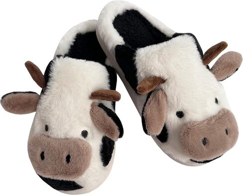 Cute Cow Slippers for Women Men Boy Girl Adult, Winter House Shoes Warm Fuzzy Lining Comfortable Cloud Slippers for Bedroom Indoor Outdoor in Kuwait