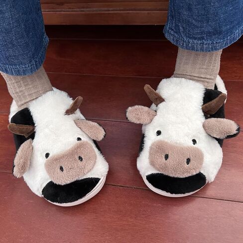 Cute Cow Slippers for Women Men Boy Girl Adult, Winter House Shoes Warm Fuzzy Lining Comfortable Cloud Slippers for Bedroom Indoor Outdoor in Kuwait