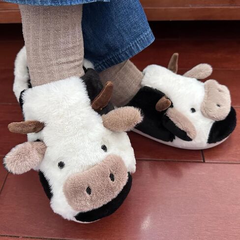Cute Cow Slippers for Women Men Boy Girl Adult, Winter House Shoes Warm Fuzzy Lining Comfortable Cloud Slippers for Bedroom Indoor Outdoor in Kuwait